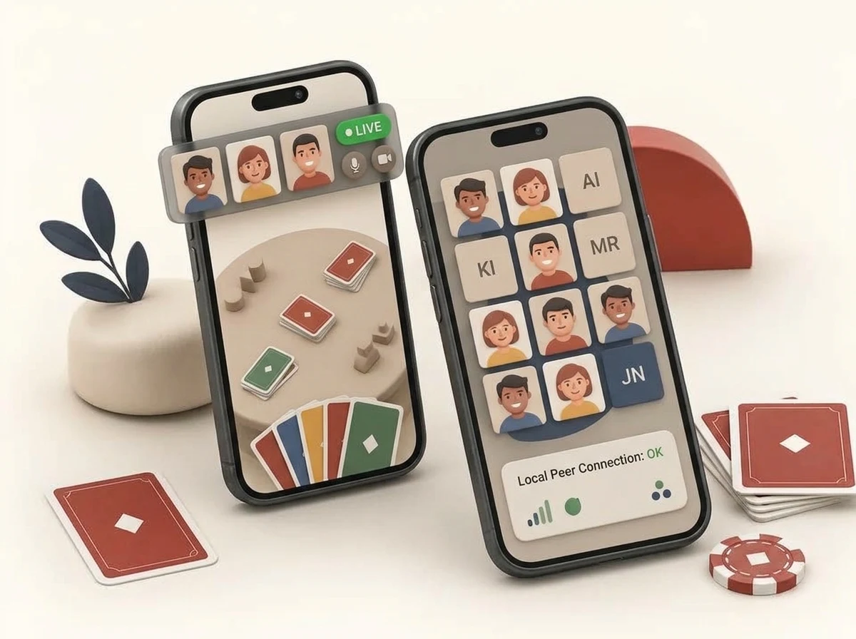 شريط البث المباشر أثناء اللعبة وشبكة المشاركين مع أزرار التحكم